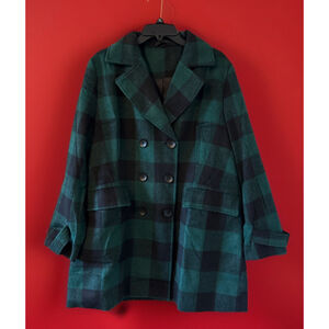 NWOT Green And Black Plaid Women’s Coat XL, Holiday , Warm, Pea Coat, Winter